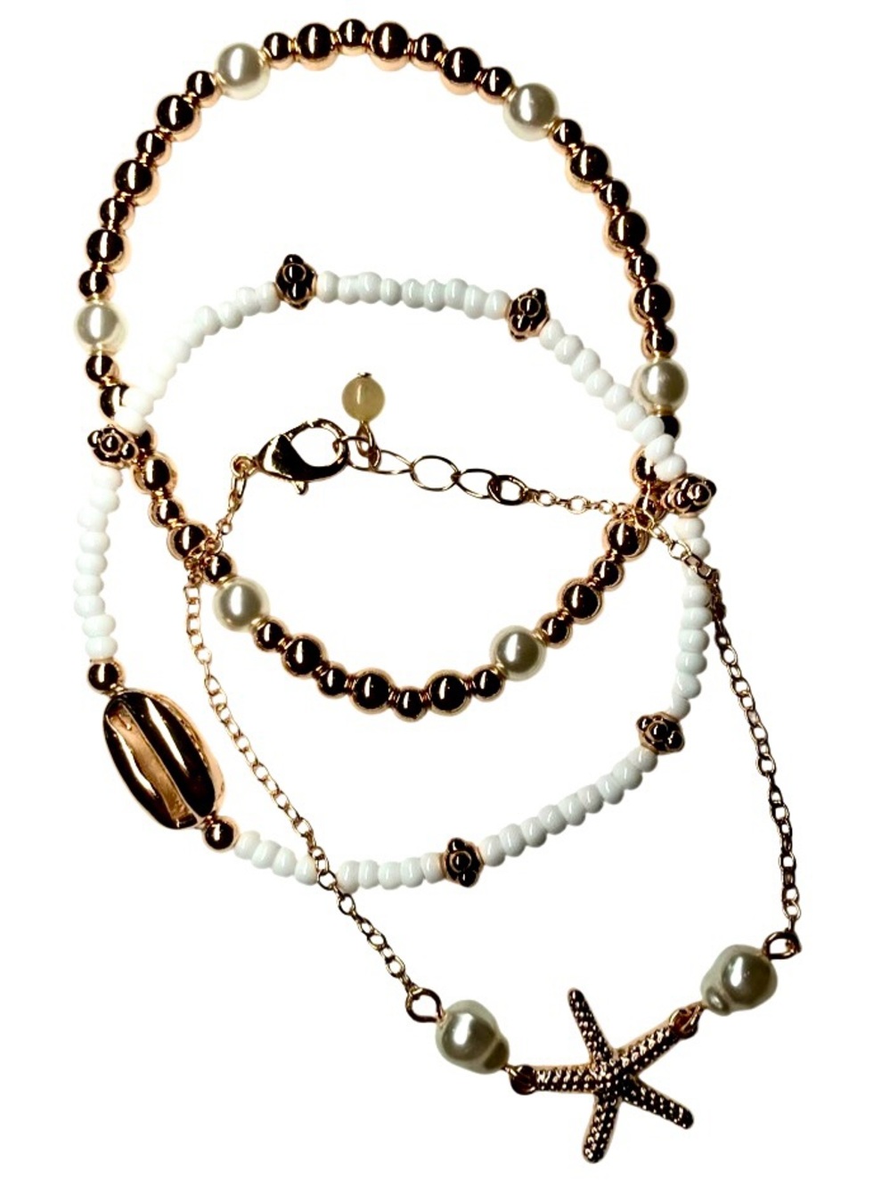Summer State of Mind Starfish Bracelet Set in Gold Tone/White Womens One Size